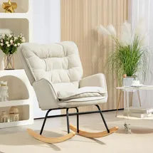 Homcom Schaukelstuhl mit Chenilleoptik Polyester 98,5 x 97 x 71 cm Beige mit Kissen