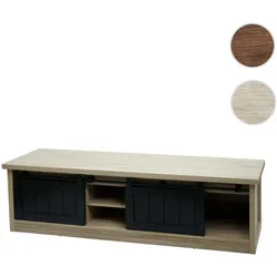 TV-Rack HWC-K75, Fernsehtisch TV-Board, Schiebet√oren Stauf√§cher, Holz-Optik Industrial Metall 43x150x40cm ~ naturfarben