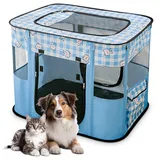 ALLSOPETS Faltbarer Haustierstall Tragbarer Katzen Laufstall Hunde Zelt Hundekäfig für Hund Welpe Freigehege Hundebox Kaninchen Zwinger mit Tragbar Handtasche (Blaue Bären, XL)