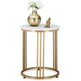 Relaxdays Beistelltisch MARMO, für Wohnzimmer, Metall & MDF, Marmoroptik, runder Sofatisch HxD: 51 x 41 cm, weiß/Gold