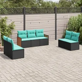 vidaXL Gartensofa-Set mit Kissen, schwarzes Polyrattan
