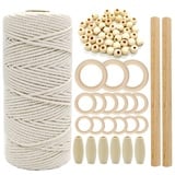 suo long Makramee Set Anfänger mit Anleitung Makramee Garn Set 3mm Makramee Garn Baumwollgarn mit Holzperlen Holzringe Holzstäbe Macrame Zubehör Makramee Starter Set für DIY Boho Deko Handwerk