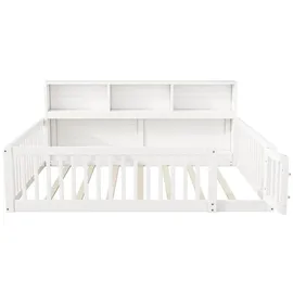 SOFTWEARY Kinderbett mit Lattenrost, und Zaun, 140x200 cm, Jugendbett, Rausfallschutz, Stauraum, Kiefer Weiß