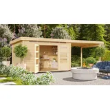 Gartenhaus Holz 28mm Gerätehaus Kandern 7 natur mit Anbaudach 659x244cm +AKTION+