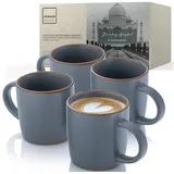 sänger Bombay Graphit Kaffeebecher 4 teilig, Steingut Tassen Set für 4 Personen, Tassen, spülmaschinen- mikrowellenfest, Coffee Mug Teetasse, Kaffeetassen grau 360 ml VALUE COLLECTION