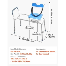 Vevor Badewannentransferbank mit Drehsitz 180 kg belastbar Armlehnen blau