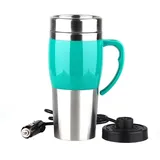 TOTMOX Auto Wasserkocher, 400ml 12V Tragbare Elektroauto Reise Thermoskanne Edelstahl Mini Reisebecher Auto Elektrokessel Auto Zigarettenanzünder beheizter Wasserbecher, Blau