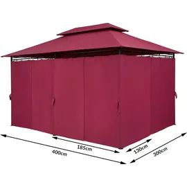 CASARIA Pavillon Topas 3 x 4 m inkl. Seitenteile Bordeauxviolett