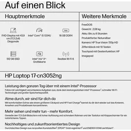 HP 17-cn3052ng Intel Core i5-1334U 16 GB RAM 512 GB SSD FreeDOS