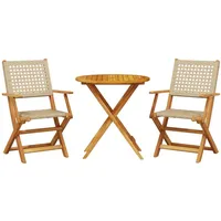 vidaXL 3-tlg. Bistro-Set Beige Poly Rattan und Massivholz