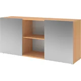 bümö Schwebetürenschrank, Sideboard Buche/Silber - Büromöbel Sideboard Holz 160cm breit, 42cm schmal, Büro Schrank mit Schwebetür für Flur oder als