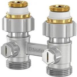 Simplex Hahnblock D1/50 3⁄4" x G 3/4" Außengewinde Messing vernickelt mit 1⁄2" IG