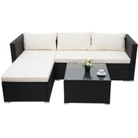 Poly-Rattan Garnitur MCW-F57, Balkon-/Garten-/Lounge-Set Sofa Sitzgruppe ~ schwarz, Kissen creme ohne Deko-Kissen