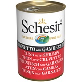 Schesir Schesir, Nassfutter für Erwachsene Katzen mit Thunfisch mit Garnelen, hergestellt aus weichem Gelee, insgesamt 0,84 kg (6 Dosen à 140 g)