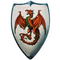 BestSaller 1150 Ritterschild Red Dragon mit rotem Drachen Motiv, Holz, 49 x 32 cm mit 2 Ledergriffen, mehrfarbig