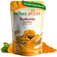 NATURE SPICES® Kurkuma Pulver gemahlen | 100g | Superfood mit über 6% Curcumin Gehalt | Perfekt für Goldene Milch, Masala oder Tee | Original indischer Kurkuma