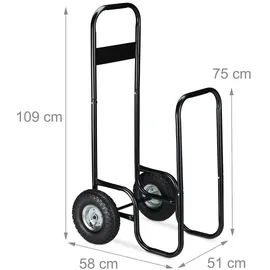 Relaxdays Kaminholzwagen Metall 109 x 58 x 51 cm inkl. Wetterschutz-Plane Schwarz