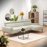 Relaxsofa Ecke Creme aus Cordstoff verstellbarer Rückenhöhe