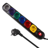 Maclean Brackets Maclean 6-Fach Steckdosenleiste mit Schalter | 1,5 Kabel, Verlängerungsleiste | Mehrfach-Steckdosenleiste | Kinderschutz | Wandmontage | 2500W (Schwarz/Mehrfarbig, 6-Fach Steckdosenleiste)