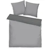 Tom Tailor Satin-Bettwäsche, 2*80x80 cm + 200x220 cm, 100% Baumwolle/Satin, mit Doppelnaht am Kissen, Wendemotiv und farbigem Markenreißverschluss, TWO-TONE SOLID COLORS Grau (Moody Grey)