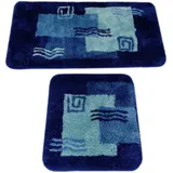 Goodway 2-teiliges Badematten Set Mailand blau │ Badteppich, Badvorleger │ rutschhemmend, waschmaschinenfest