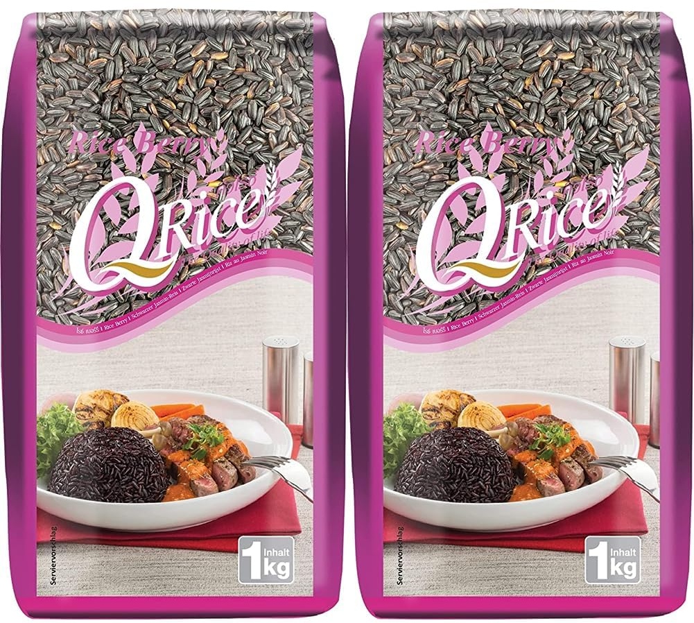 Q RICE Rice Berry – Schwarzer Jasminreis, aromatisch, exotisch, Ideal für asiatische Gerichte – 1 x 1 kg (Packung mit 2)
