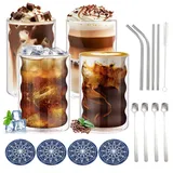 Nuo desire Doppelwandig Latte Macchiato Gläser 4er 400ML Borosilikatglas Kaffeetassen Glas Set kaffeegläser Wärmeisolierung Glas für Iced Americano,Milch,Eistee,Eiskaffee Gläser