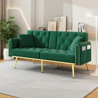 Merax Grün Schlafsofa 2-Sitzer mit Liegefunktion & Getränkehalter|Platzsparendes Sofa für Wohnzimmer & Gästezimmer