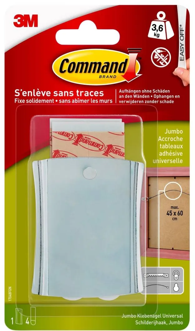 3M Command Bildernagel L, 1 Kunststoff-Haken +  2 weiße Command Strips in Größe L, bis zu 2,3 kg Tragkraft