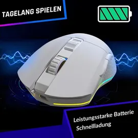 Klim Blaze - Wiederaufladbare kabellose RGB Gaming Maus - NEU - Hochpräziser Sensor mit Langer Akkudauer - Einstellbar auf bis zu 10000 DPI - Kabel- und Funk Maus Modus (Weiß)