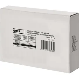 EMOS Wartungsfreier Bleiakku 6V, 7 Ah, Faston 4,7 mm, Bleiakkumulator für Alarmsysteme, Brandmeldetechnik, USV-Geräte, B9659