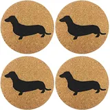 Untersetzer mit Dackel-Motiv, Kork, 4 Stück