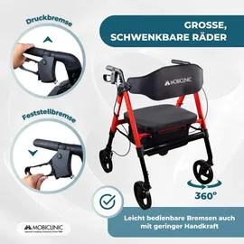 Mobiclinic Gehhilfe Klappbar XXL bis 204 kg verstärktes Aluminium rot