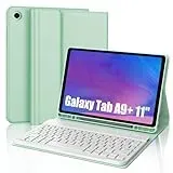 SENGBIRCH Tastaturhülle für Samsung Galaxy Tab A9 + 11 Zoll (27,9 cm) – Französische AZERTY-Tastatur, abnehmbar, kabellos, Bluetooth, für Galaxy Tab A9 Plus 11 Zoll 2023, Hellgrün