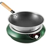 Abangdun Induktionskochplatte mit Wok, 2500W Induktionskochfeld 1 Platte Kochplatte Induktion mit 16 Leistungsstufen, 200W-2500Watt,Temperaturbereich 80-240°C, LED Display, 18-Stunden-Timer, 190-275V