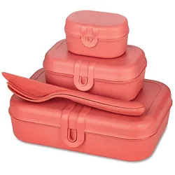 Koziol - Pascal Ready Lunchbox-Set mit Klikk Besteck, nature coral
