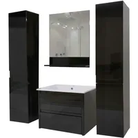 Mendler Badezimmerset HWC-B19, Waschtisch Wandspiegel 2x Hängeschrank, hochglanz ~