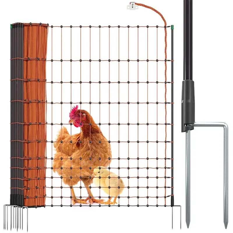 VOSS.farming farmNET 50m Hühnernetz, Geflügelnetz, 112cm, 16 Pfähle, 2 Spitzen, orange