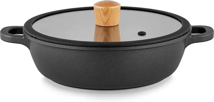 SENSARTE Doppelgriff-Kochtopf, Tischtopf, Sukiyaki-Topf, 28 cm (11,0 Zoll), Induktionsgeeignet, gasgeeignet, vielseitig, zum Kochen, Backen, Anbraten, Braten, antihaftbeschichtet, leicht zu reinigen, mit Glasdeckel, Shabu-Shabu, Schwarz