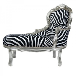 Casa Padrino Barock Kinder Chaiselongue Zebra / Silber - Kindermöbel - Möbel Barock