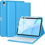 drivego Hülle mit Tastatur für iPad A16 11 Generation 2025/10 Generation 2022(11/10.9 Zoll), Magnetische Anti-Detach Tastatur Hülle für iPad 11./10. Gen, QWERTZ Layout Keyboard, Azurblau