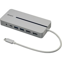 LINDY DST-Mx Duo, Dockingstation + USB Hub, Silber, Weiss