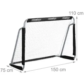 Relaxdays Fußballtor 2er Set, Kinder & Erwachsene, HBT: 110 x 150 x 75 cm, Metall, stabile Tore Fußball, schwarz