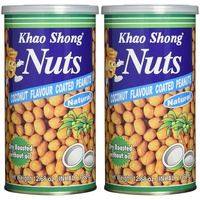 Khao Shong Coconut Flavour coated Peanuts, Erdnüsse mit Kokos, knackige Nüsse im würzig-süßen Kokusnuss Mantel, knuspriger Snack, (1 x 360 g Dose) (Packung mit 2)