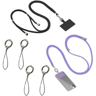 BOBOZHONG Handykette Universal,Handy Lanyard,Handykette Universal zum Umhängen,Crossbody Lanyard mit Schlaufe Hülle mit Kordel, für alle Standard Handyhülle(Schwarz,Lila)