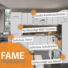 Vicco Winkelküche Fame-Line L-Form 160 x 190 cm Weiß/Anthrazit
