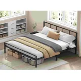 VASAGLE Doppelbettgestell, 160 x 200 cm, Metallbett, mit Kopfteil, mit Ablagen, Bettrahmen - Schwarz