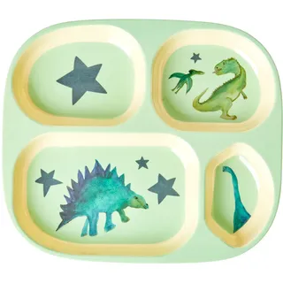 Rice Melamin Kinderteller mit 4er Einteilung - grün - Dinosaurs Print,