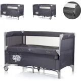 Chipolino Reisebett Relax 2 Ebenen, Vorderseite absenkbar, Seiteneingang, Tasche dunkelgrau
