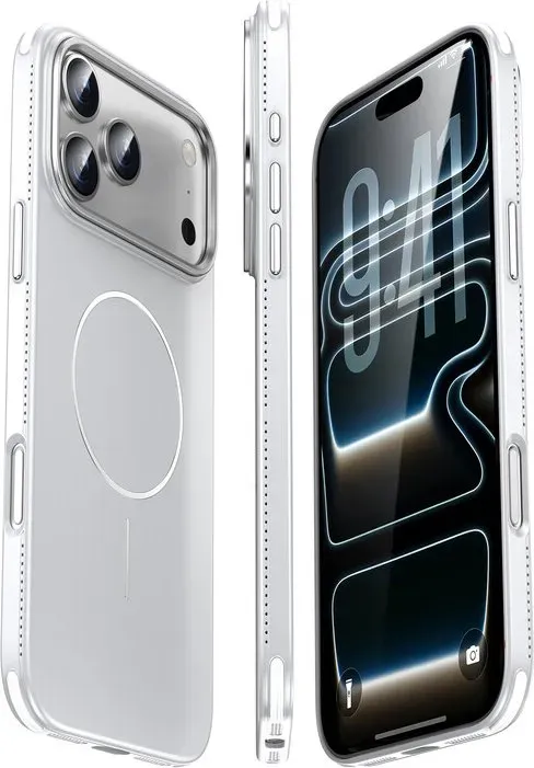 IM-CHEN iPhone 17 Pro Max Hülle, Kanten-Wärmeableitung, MagSafe-Magnetring, schlanke Version, silber, 1 Stück